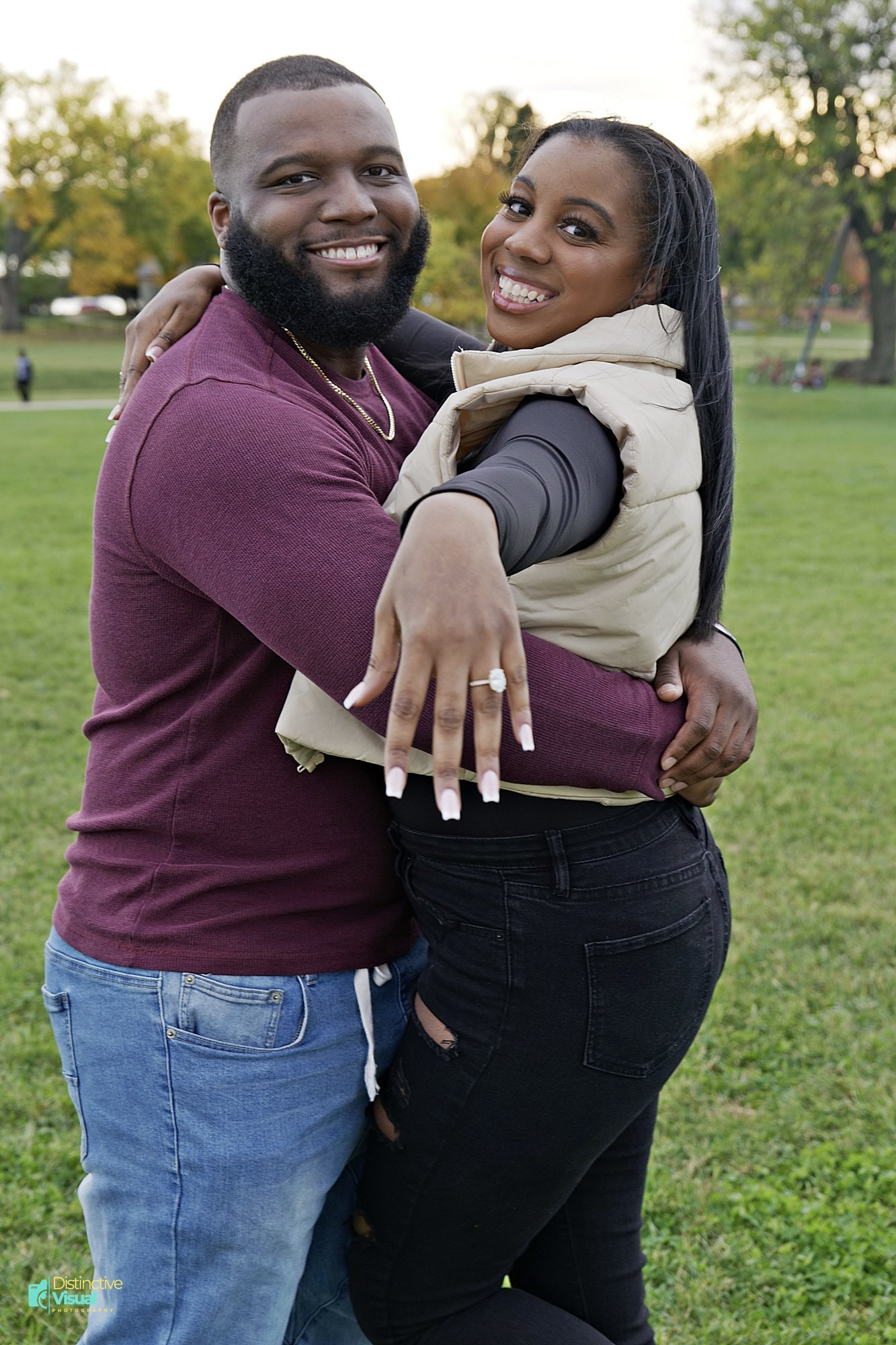 Engagement ring reveal in the park